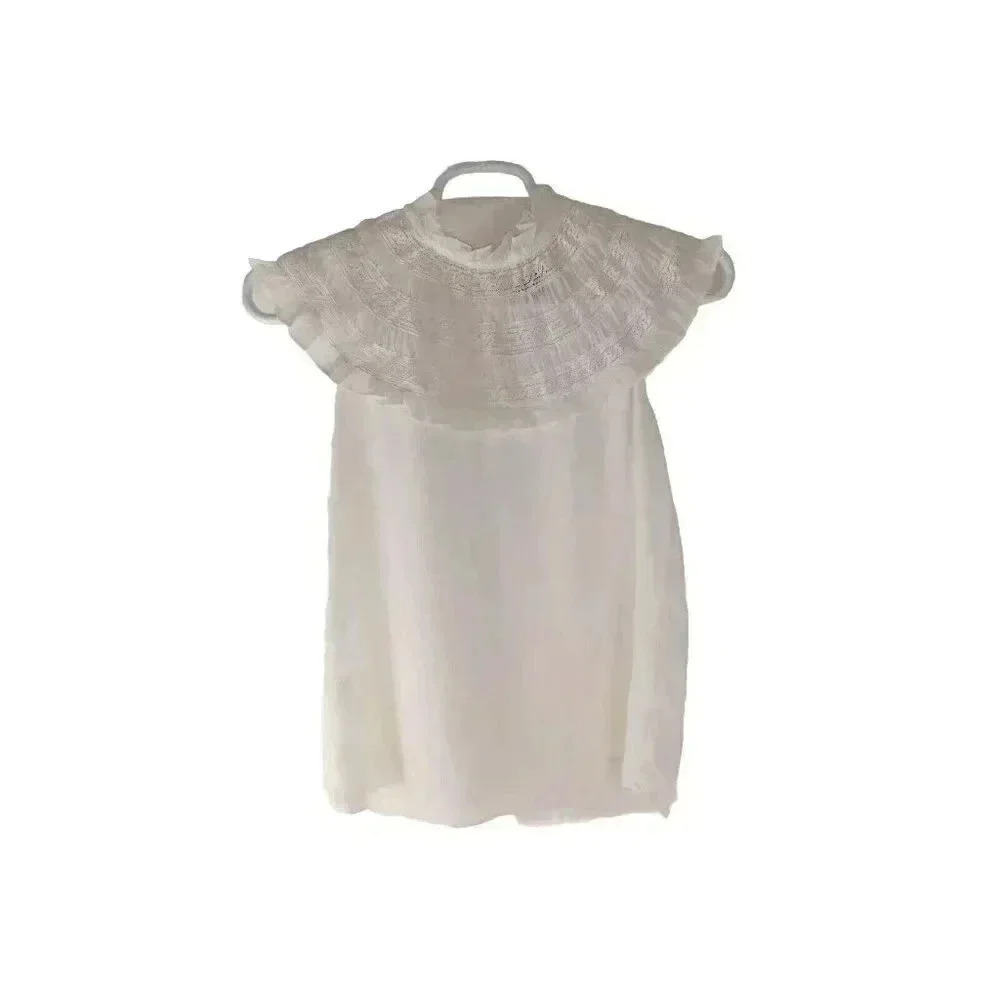 Ann Taylor Women's Lace Loft High Neck White Ruffle Sleeveless Top size Small